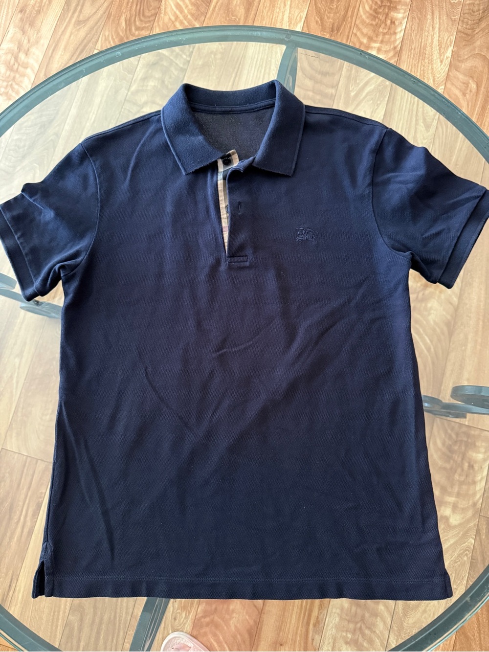 Burberry Navy Short-Sleeve Polo with Signature Placket Trim